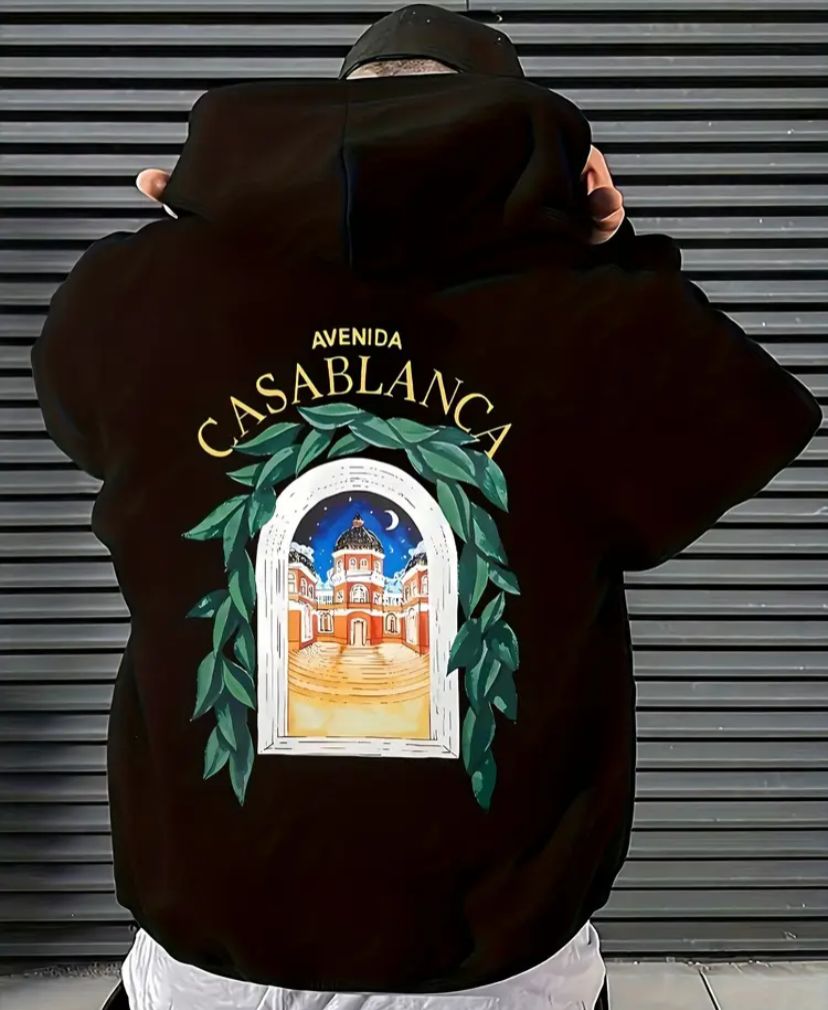 Felpa con cappuccio con stampa "averda casablanca" aderenza, casual, comoda