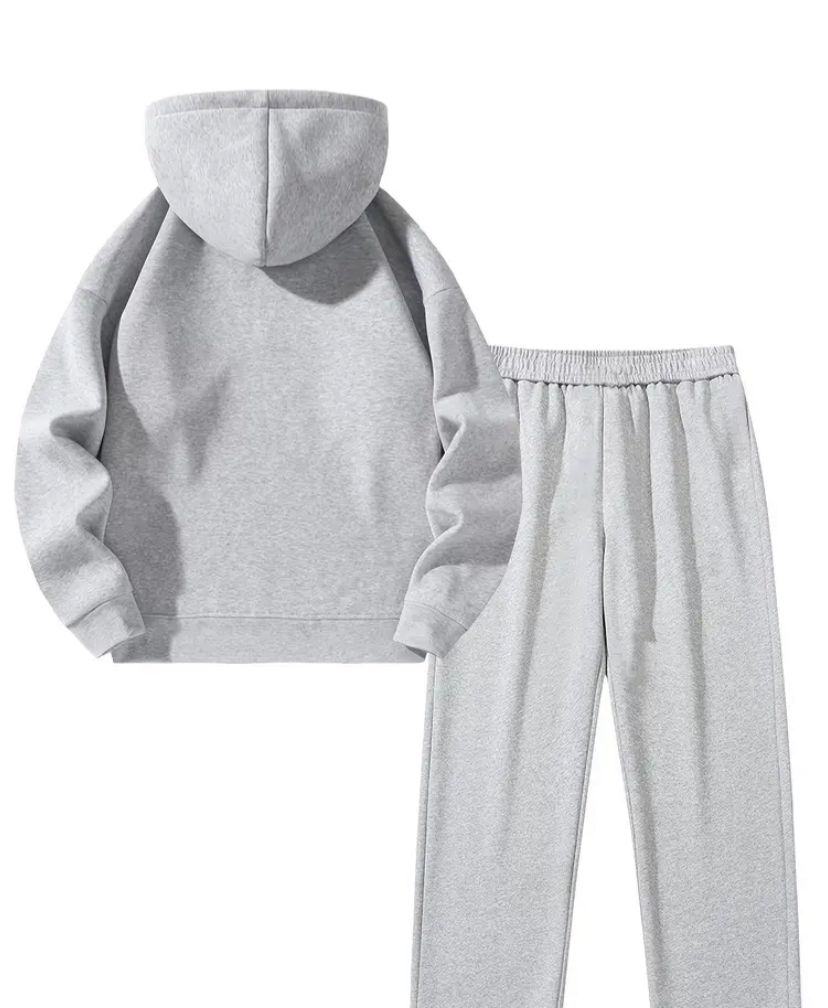 Completo felpa con zip e pantaloni da uomo, outfit termico casual comodo con versibilità regolare, tinta unita con 3 colori a scelta