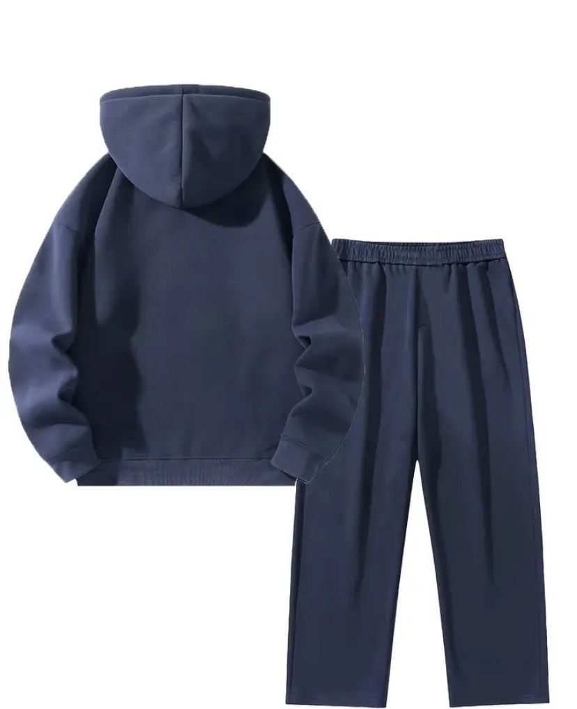 Completo felpa con zip e pantaloni da uomo, outfit termico casual comodo con versibilità regolare, tinta unita con 3 colori a scelta