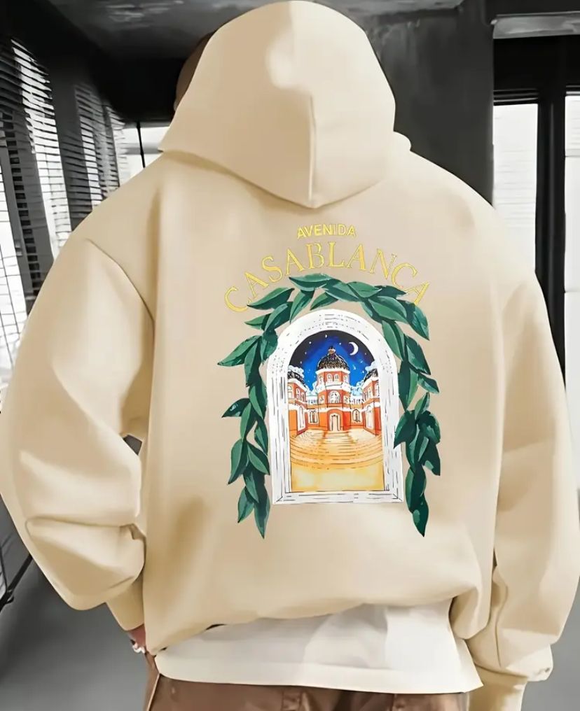 Felpa con cappuccio con stampa "averda casablanca" aderenza, casual, comoda