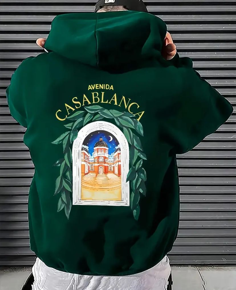 Felpa con cappuccio con stampa "averda casablanca" aderenza, casual, comoda