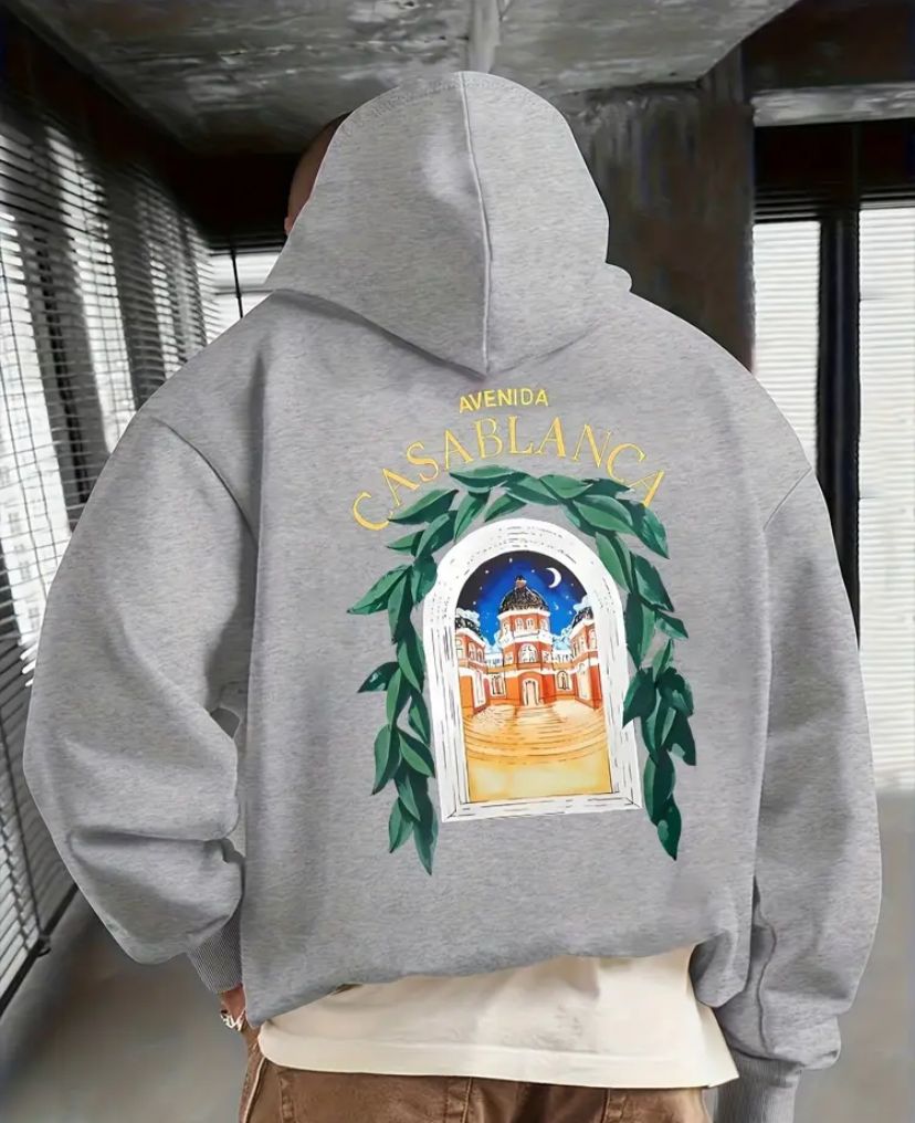 Felpa con cappuccio con stampa "averda casablanca" aderenza, casual, comoda