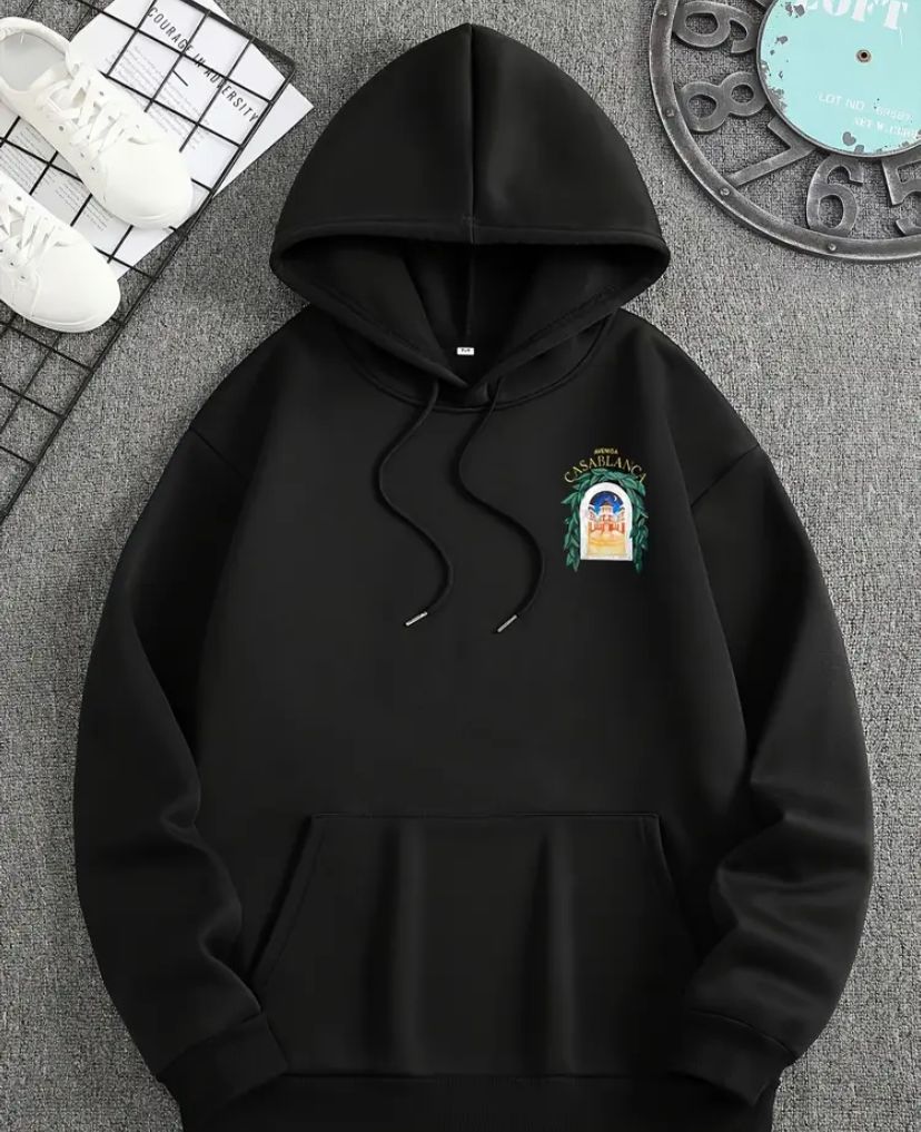 Felpa con cappuccio con stampa "averda casablanca" aderenza, casual, comoda